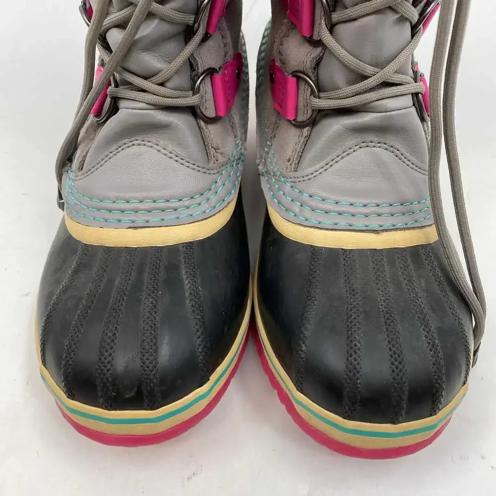 Sorel Gray Pink Leather Snow Boots | Girls Size 6